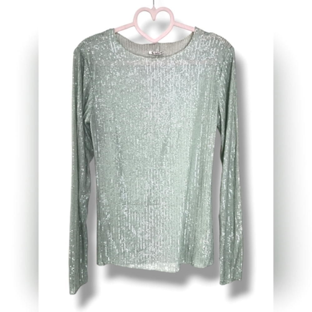 NWOT Free People Gold Rush Long Sleeve Sequin Top in Mint Size Small - Picture 6 of 10